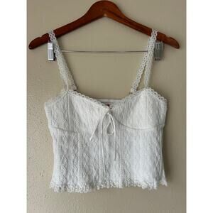 Edikted White Cropped Lacey Knit Tank Top Size Medium
